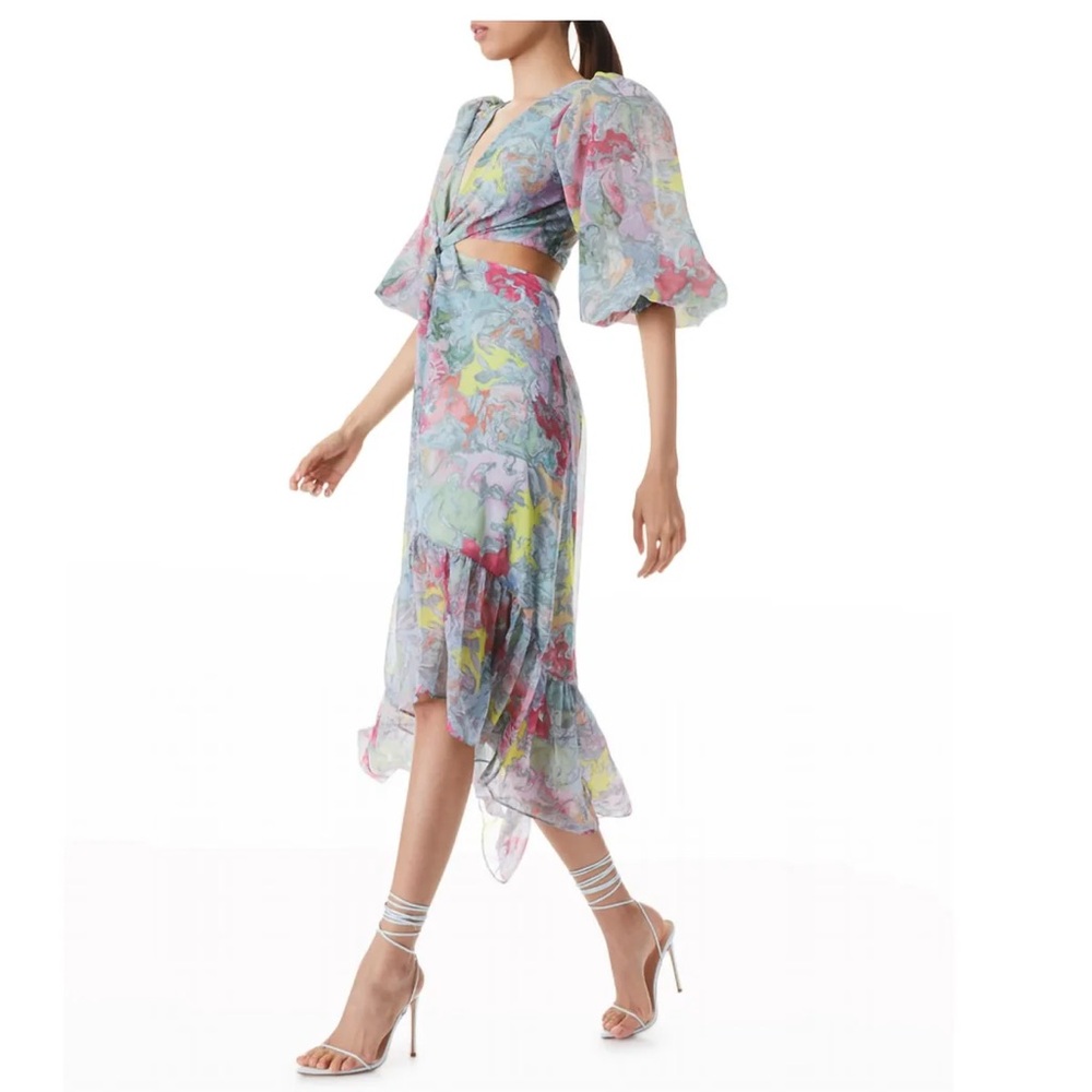 Alice + Olivia - Katia Twist-Front Floral Cutout High Low Dress